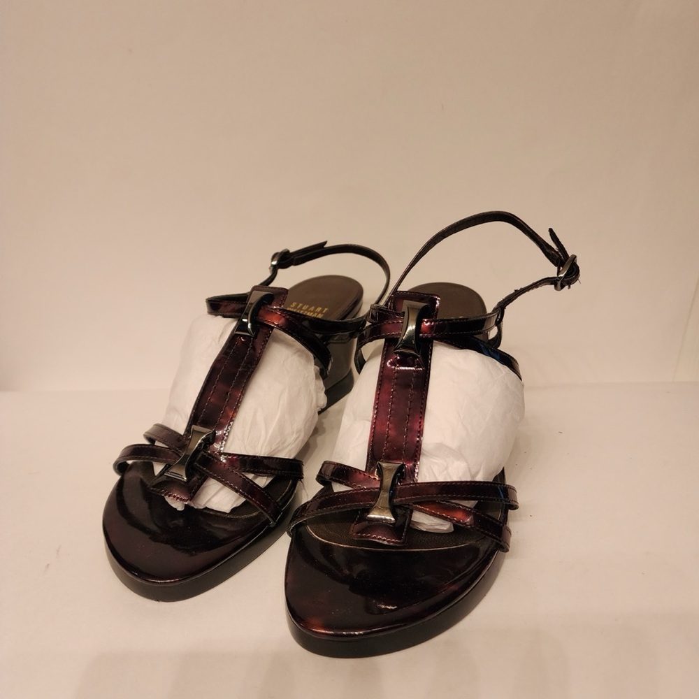 Stuart Weitzman Obladi Sandal Cognac Tortoise Women's Brown Leather Wedge Size 8 - Picture 5 of 16